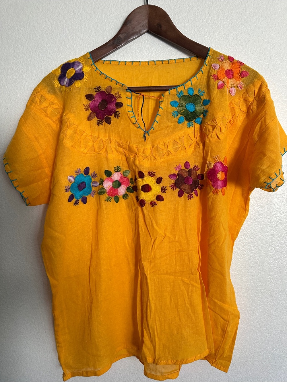 Embroidered Yellow Women’s Peasant Tunic